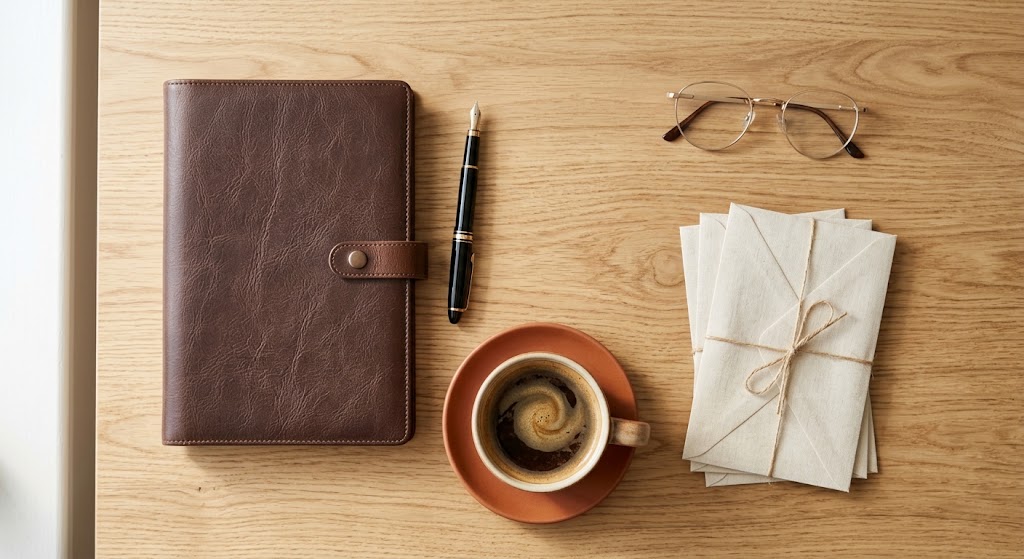 Agenda papier, stylo et café sur un bureau